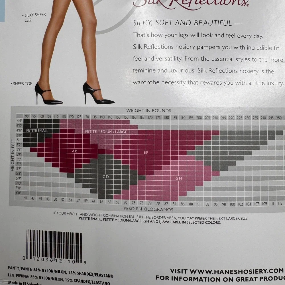 Hanes Silk Reflections Silky‎ Sheer Control Top Pantyhose Barely Black Size EF